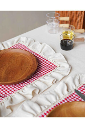 6lı Kareli Fırfır Detaylı Amerikan Servis/ Supla