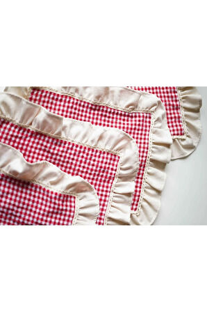 4Lü Kareli Fırfır Detaylı Amerikan Servis/ Supla