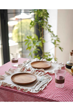 2Li Ham Keten Fırfır Detaylı Amerikan Servis/ Supla 40cm