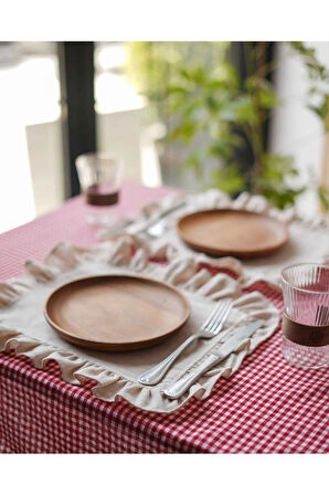 2Li Ham Keten Fırfır Detaylı Amerikan Servis/ Supla 40cm