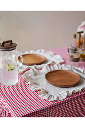 2Li Ham Keten Fırfır Detaylı Amerikan Servis/ Supla 40cm