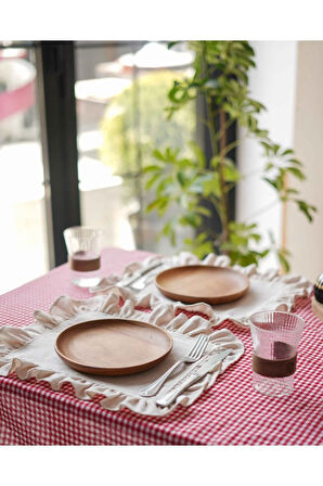 4lü Ham Keten Fırfır Detaylı Amerikan Servis/ Supla 40cm