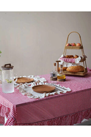 4lü Ham Keten Fırfır Detaylı Amerikan Servis/ Supla 40cm