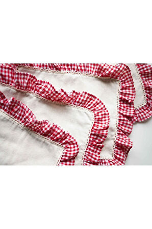 2Li Ham Keten Kareli Fırfır Detaylı Amerikan Servis/ Supla