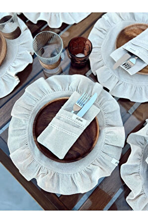 2Lİ Ham Keten Yuvarlak Fırfır Detaylı Amerikan Servis/ Supla