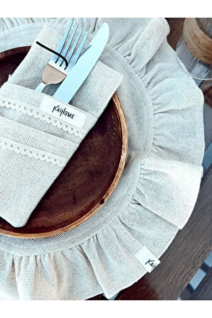 2Lİ Ham Keten Yuvarlak Fırfır Detaylı Amerikan Servis/ Supla