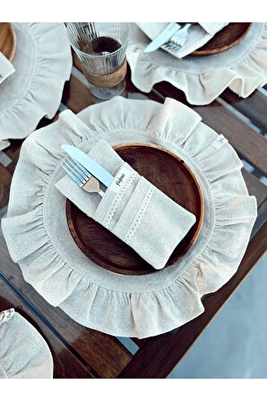 2Lİ Ham Keten Yuvarlak Fırfır Detaylı Amerikan Servis/ Supla