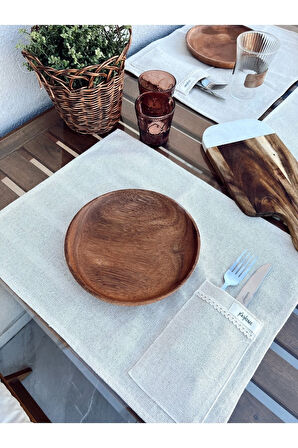 2Li %100 Ham Keten Kaşıklık Detaylı Amerikan Servis/ Supla