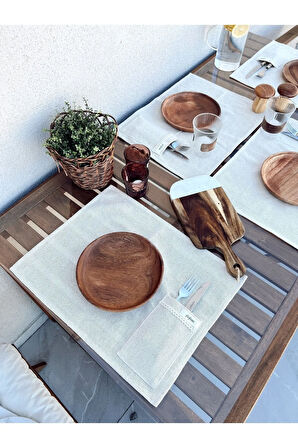 4Lü %100 Ham Keten Kaşıklık Detaylı Amerikan Servis/ Supla