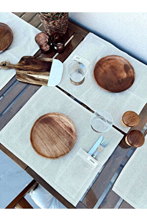 4Lü %100 Ham Keten Kaşıklık Detaylı Amerikan Servis/ Supla