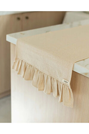 Pamuklu Ham Keten Fırfırlı Runner 50x150cm