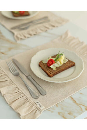 4Lü Ham Keten Fırfır Detaylı Amerikan Servis/ Supla