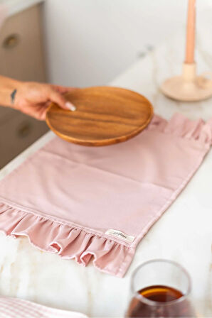 6Lı %100 Dak Keten Fırfır Detaylı Amerikan Servis/ Supla PEMBE