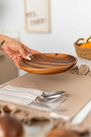 4LÜ %100 Dak Keten Fırfır Detaylı Amerikan Servis/ Supla KAHVERENGİ