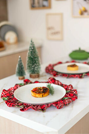 4Lü Ekose Kumaş Yuvarlak Fırfır Detaylı Amerikan Servis / Supla