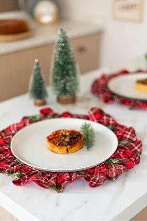 4Lü Ekose Kumaş Yuvarlak Fırfır Detaylı Amerikan Servis / Supla