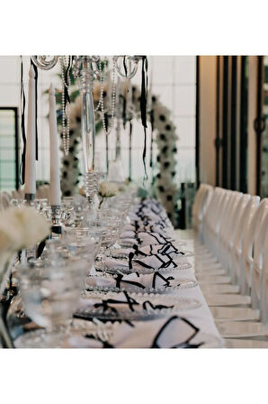 6Lı Beyaz %100 Keten Kumaş Siyah Biyeli Peçete