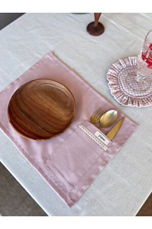 Rosy 6Lı Cep Detaylı Keten Amerikan Servis/ Supla Pembe