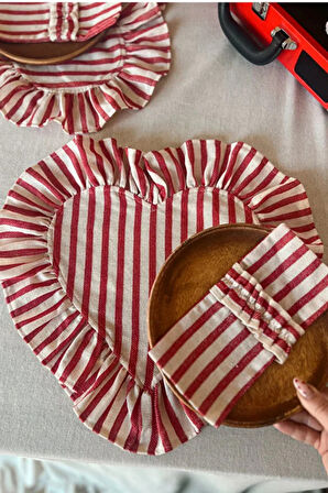 Lovely Kalp Fırfırlı Keten Supla / Amerikan Servis 2ADET