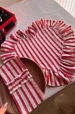 Lovely Kalp Fırfırlı Keten Supla / Amerikan Servis 2ADET