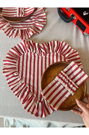 Lovely Kalp Fırfırlı Keten Supla / Amerikan Servis 4 ADET