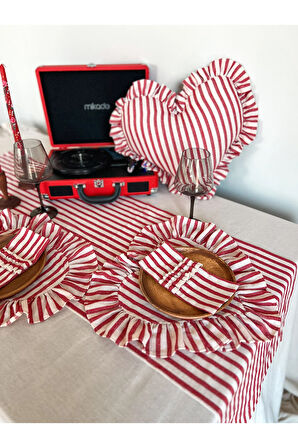 Lovely Kalp Fırfırlı Keten Supla / Amerikan Servis 4 ADET