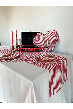 Lovely Kalp Fırfırlı Keten Supla / Amerikan Servis 4 ADET