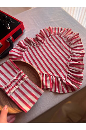 Lovely Kalp Fırfırlı Keten Supla / Amerikan Servis 6 ADET