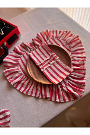 Lovely Kalp Fırfırlı Keten Supla / Amerikan Servis 6 ADET