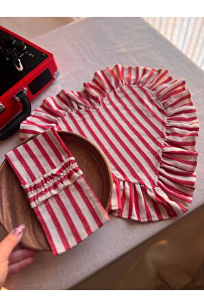 Lovely Kalp Fırfırlı Keten Supla / Amerikan Servis 6 ADET