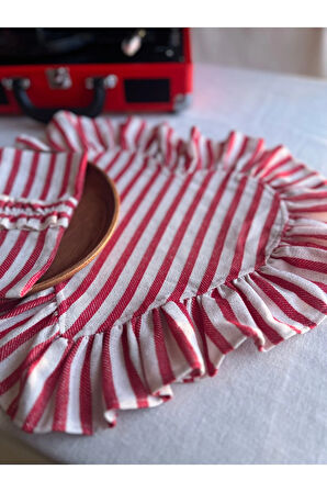 Lovely Kalp Fırfırlı Keten Supla / Amerikan Servis 6 ADET