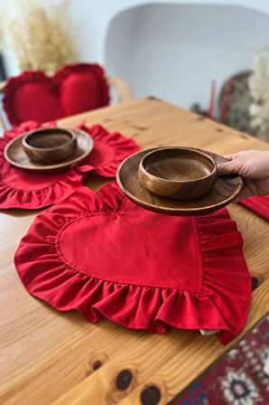 Lovely Kalp Fırfırlı Keten Supla / Amerikan Servis 2li