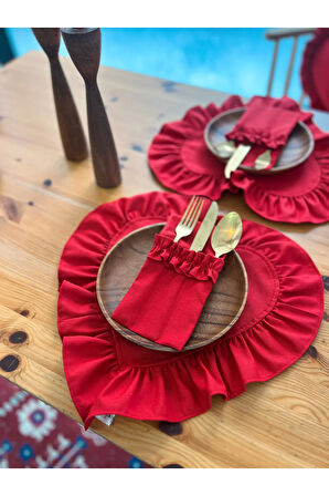 Lovely Kalp Fırfırlı Keten Supla / Amerikan Servis 6lı