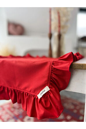 LOVELY Kırmızı Keten Fırfırlı Runner
