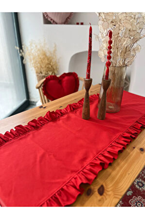 LOVELY Kırmızı Keten Fırfırlı Runner