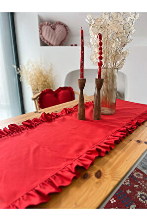 LOVELY Kırmızı Keten Fırfırlı Runner