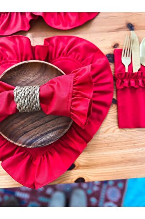 2Li Lovely Keten Kumaş Fırfırlı Kırmızı Peçete