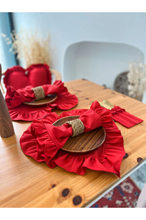 4lü Lovely Keten Kumaş Fırfırlı Kırmızı Peçete