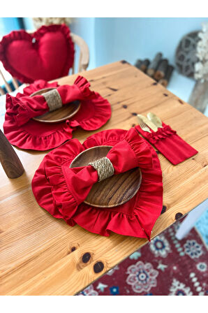 4lü Lovely Keten Kumaş Fırfırlı Kırmızı Peçete