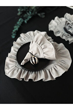 Moonlit Kalp Fırfırlı Keten Supla / Amerikan Servis 2li