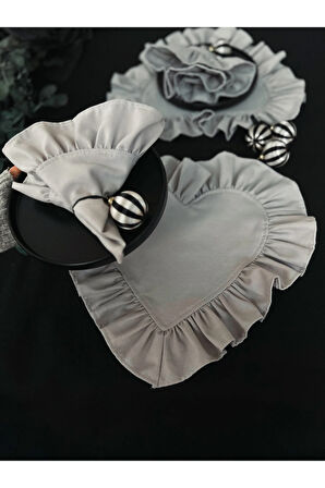 Moonlit Kalp Fırfırlı Keten Supla / Amerikan Servis 2li