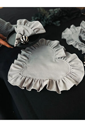 Moonlit Kalp Fırfırlı Keten Supla / Amerikan Servis 6lı