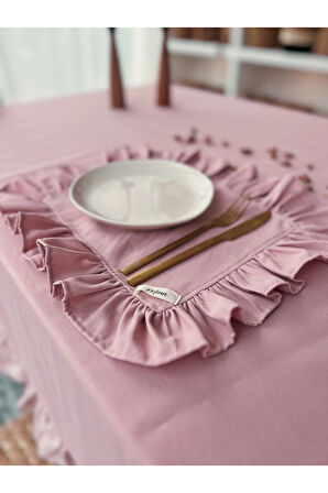 Rosy Keten Dikdörtgen Heryeri Fırfırlı Supla / Amerikan Servis 6Lı