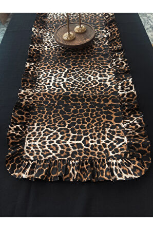 Leopard Keten Dikdörtgen Fırfırlı Runner 40CMX120CM