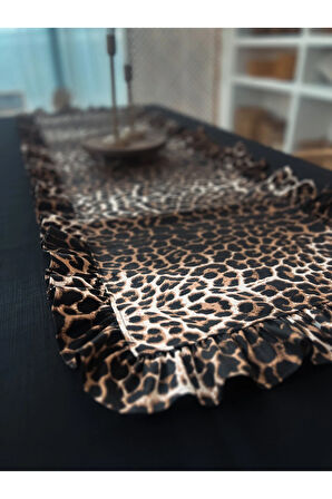 Leopard Keten Dikdörtgen Fırfırlı Runner 50CM X 150CM