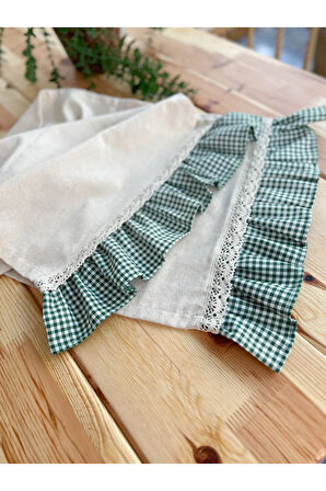 Ham Keten Fırfırlı Dantel Detaylı Dikdörtgen Runner 40x120cm