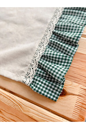 Ham Keten Fırfırlı Dantel Detaylı Dikdörtgen Runner 40x120cm