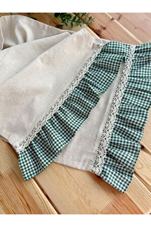 Ham Keten Fırfırlı Dantel Detaylı Dikdörtgen Runner 50x150cm