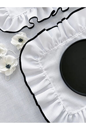 Shine White Heryeri Fırfırlı Dikdörtgen Amerikan Servis / Supla 2Li