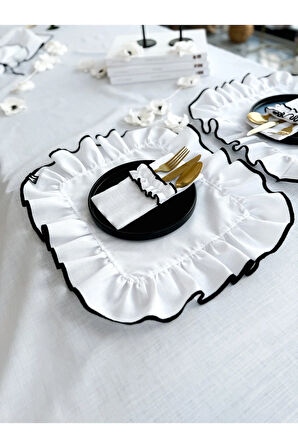 Shine White Heryeri Fırfırlı Dikdörtgen Amerikan Servis / Supla 4lü